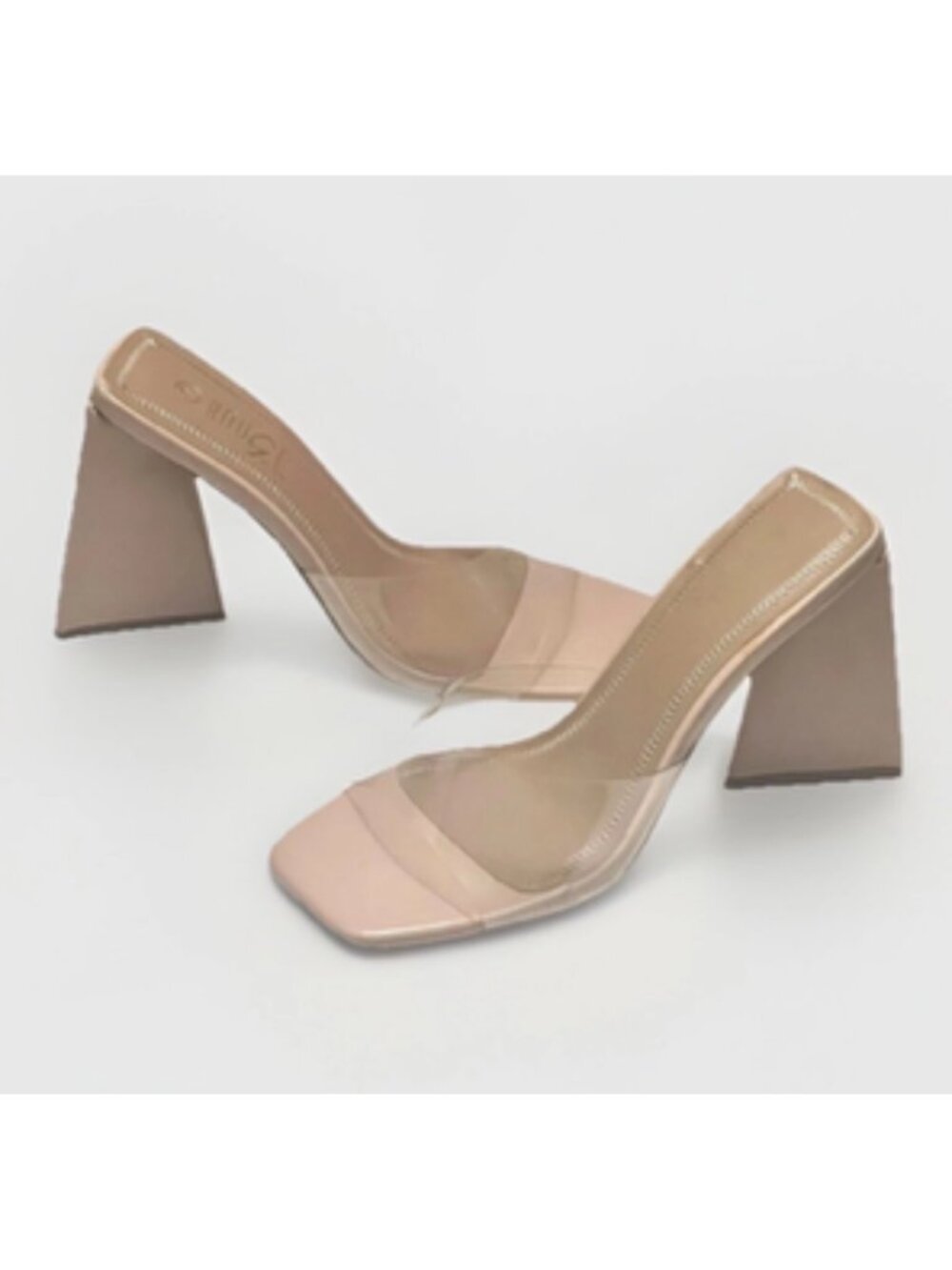 ROUGE HELIUM Clear Nude Sandals Women’s Sz 7 Square Open Toe Triangle Block Heel